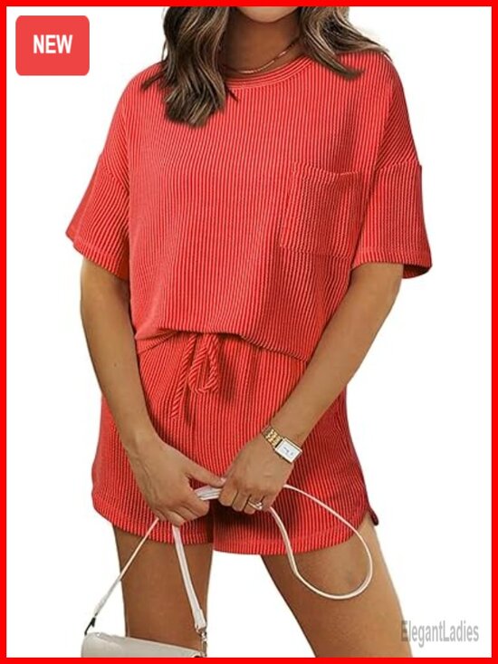 Other - 2 Piece Lounge Set - Short Sleeve Top with High Waisted Shorts and Pockets